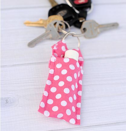 Chapstick lip balm holder keychain from fabric scraps sewing project