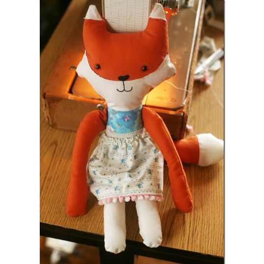 Fabric fox doll with dress sewing pattern