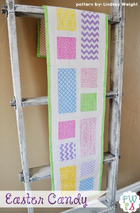 Quilted Easter table runner for spring with rectangles