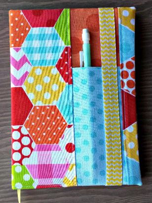 Fabric book cover pattern with pen pocket
