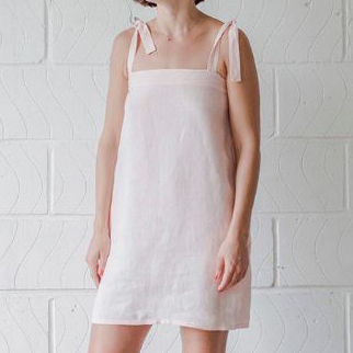 Simple short linen sundress with straps sewing pattern