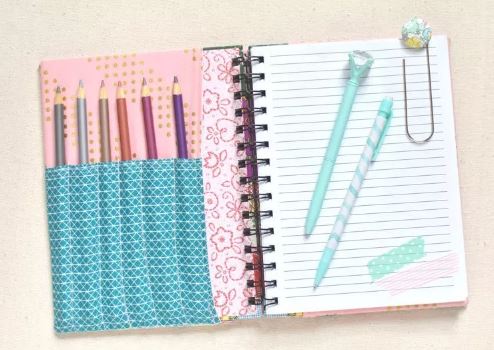 Fabric notebook cover pattern with pen pocket