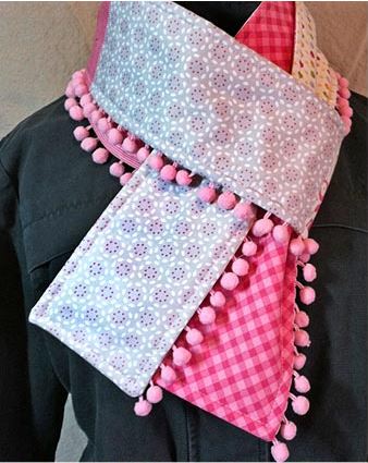Easy skinny fabric scarf with pom pom trim free pattern