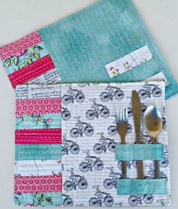 Quilted placemats with utensil straps