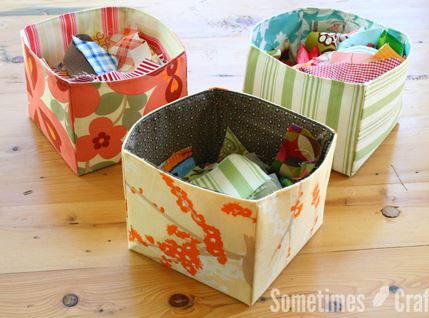 Square fabric baskets for scrap storage free sewing pattern