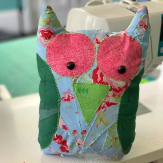 Upcycled owl softie from fabric scraps tutorial