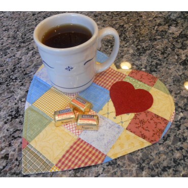 Heart shaped mug mat pattern from scraps